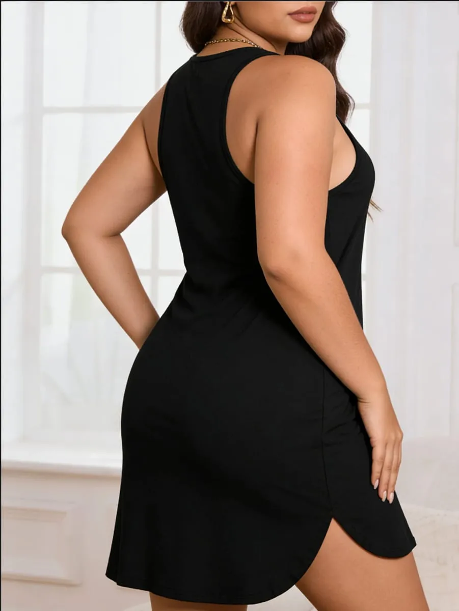 Vestido tipo jersey con cuello redondo y estampado de chocolate para mujer de talla grande, con un diseño cómodo y ceñido, adecuado para uso informal — image 3