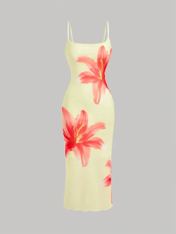 Elegant floral print sundress na istilong resort na damit — image 7