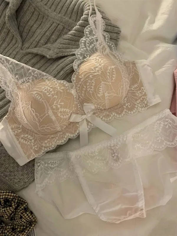 Hettsäljande trådlös spetsbh Dam Liten byst Tjock Vadderad Push Up Lift Anti Sag Sidostöd Sexiga underkläder 32‑38 AB — image 14