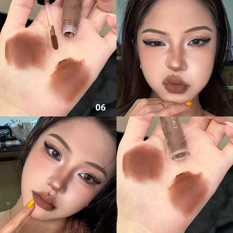 Punk Dark Brown Lip Mud Nude Matte สีส้มสีน้ำตาลลิปกลอส Raspberry Red Liquid ลิปสติก Waterproof Non Stick Cup Lip Tint แต่งหน้า