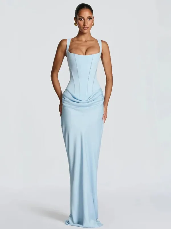 Elegant สีเหลือง Strapless จีบยาวชุดผู้หญิงเก๋แขนกุดเอว Cinching แยกชุด 2026 Lady Evening Party Robes — image 14