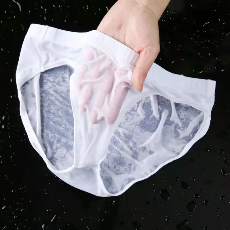 Slip Sexy en soie glacée transparente pour homme, sous-vêtement à séchage rapide, avec poche convexe en U, respirant, taille basse, rafraîchissant, pour l'été — image 10