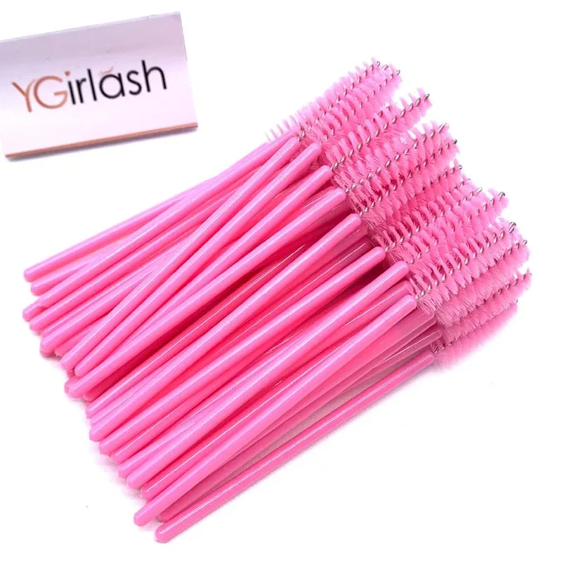 YGirlash 50 יחידות Lash Swans מוליך ריסים קריסטל ידית יהלום חד פעמית שרביטי מסקרה ניילון מברשת כלים קוסמטיים