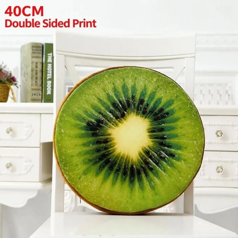 Cute Round Fruit Pillow Fruit Slice Print Plush Fabric Seat Cushion Stuffed Inner Simulation Plush Pillow Sofa Decor