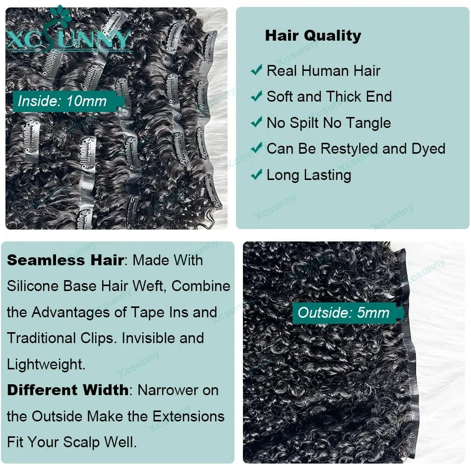 Crépus bouclés sans couture pince Ins cheveux humains birman PU pince dans les Extensions de cheveux humains crépus bouclés pour les femmes noires 240g pleine tête — image 4