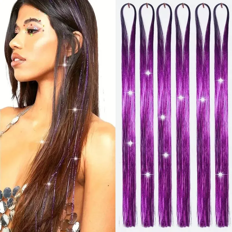 38Inch Tinsel Hair Extensions 6Pcs Sparkling Glitter Hair Synthetic Shiny Hair Accessories for Women Girls Party Cosplay — image 13