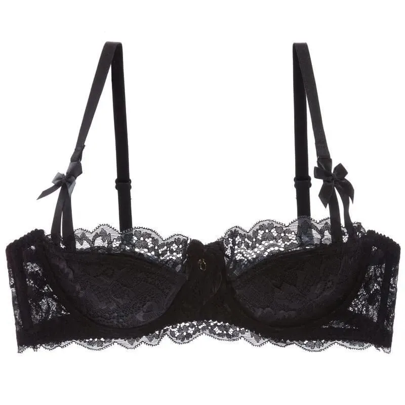 セクシー French Lace Half Cup Bra Set Bow Shoulder Strap Thin Large Bust Minimizer Pure Desire Lingerie For Teen Girls Daily Outfit
