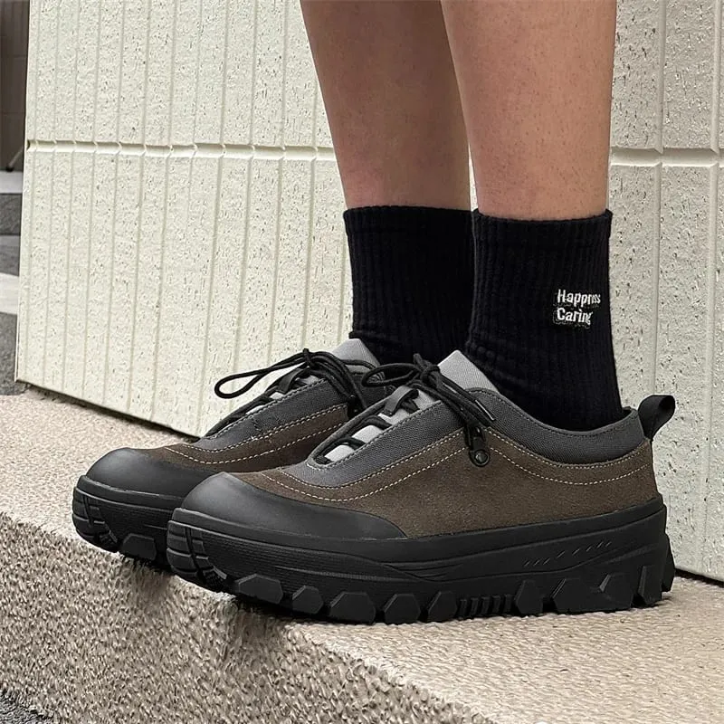 Men Retro Outdoor Hiking Chunky Sole Sneakers Height Increasing Shoes Sports Lace Up Casual Warm for Mem's Fall Shoes — image 4