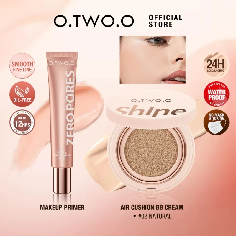O.TWO.O-Juego de maquillaje facial, Primer cojín de aire, crema BB Invisible, control de aceite, enfoque suave de poros, Cosméticos de piel brillante de larga duración, 2 uds.