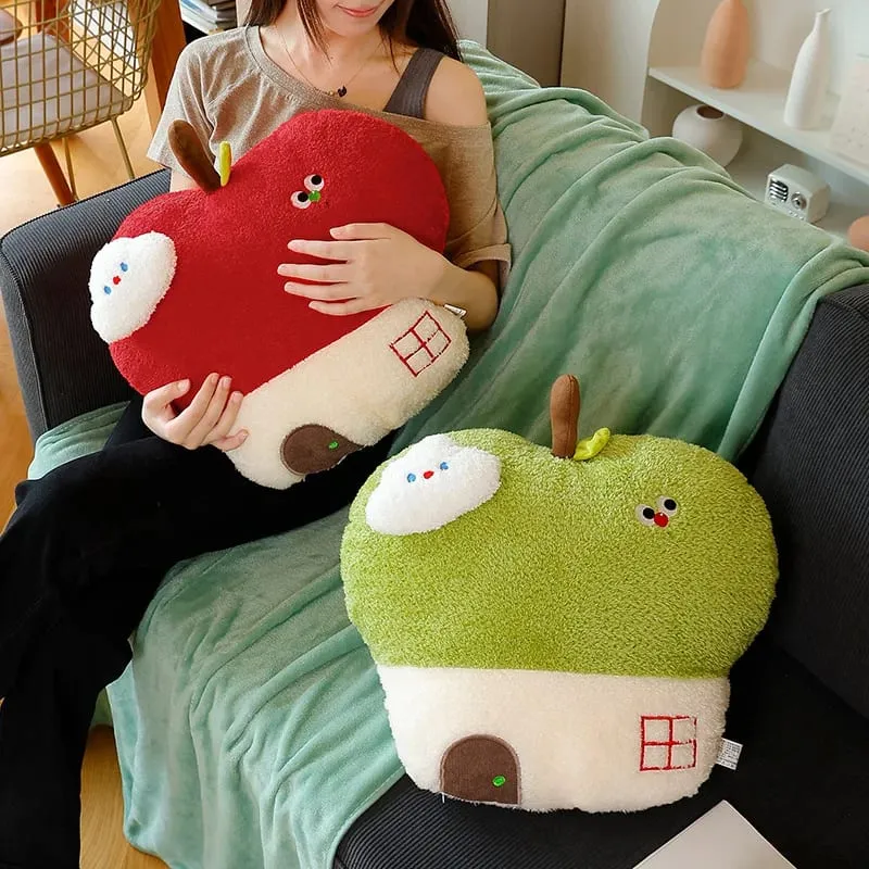 Cute Apple House Plush Pillow Optional With Blanket 2‑in‑1 Throw Cushion Kawaii Fruit Stuffed Pillow Sofa Bedroom Decor Gift