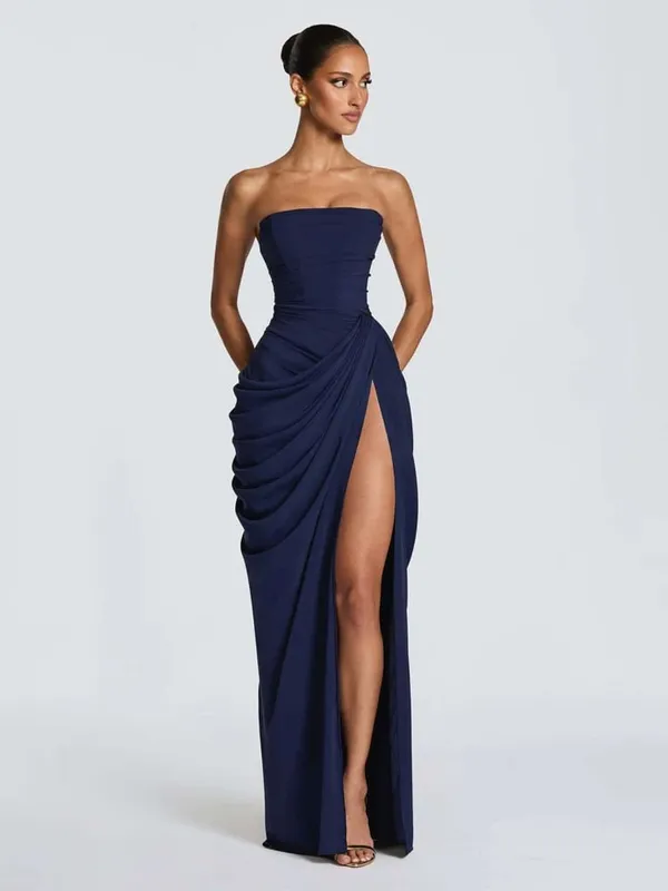 Elegant สีเหลือง Strapless จีบยาวชุดผู้หญิงเก๋แขนกุดเอว Cinching แยกชุด 2026 Lady Evening Party Robes — image 9