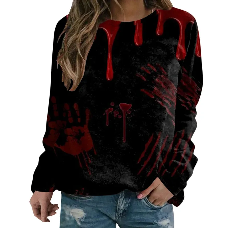 Terror Blood Graphic Sweatshirts Halloween Party Design Female Clothes I'm Fine Bloody Women Sweater Horror Ladies Y2k Pullovers