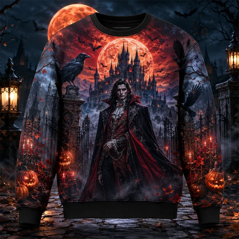 2026 New Pumpkin Print Halloween Sweatshirts Fashion Trendy Long Sleeve Holiday Wear Sweater Loose Streetwear Hip Hop Pullovers — image 7
