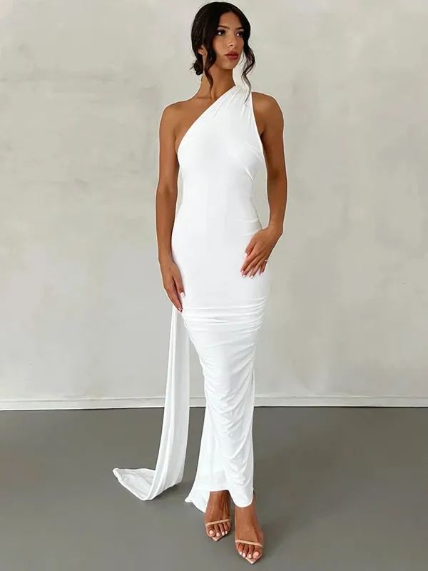 Hugcitar One Shoulder, ρυθμιζόμενο κασκόλ με ρολό, σέξι μάξι φόρεμα 2025, Κομψό γυναικείο φόρεμα Streetwear Y2K — image 8