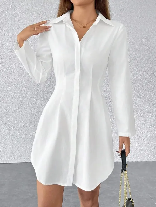 Women Long Sleeve Shirt Dress Fall Winter Open Cardigan Turn Down Collar Button Down Casual Midi Dresses — image 8