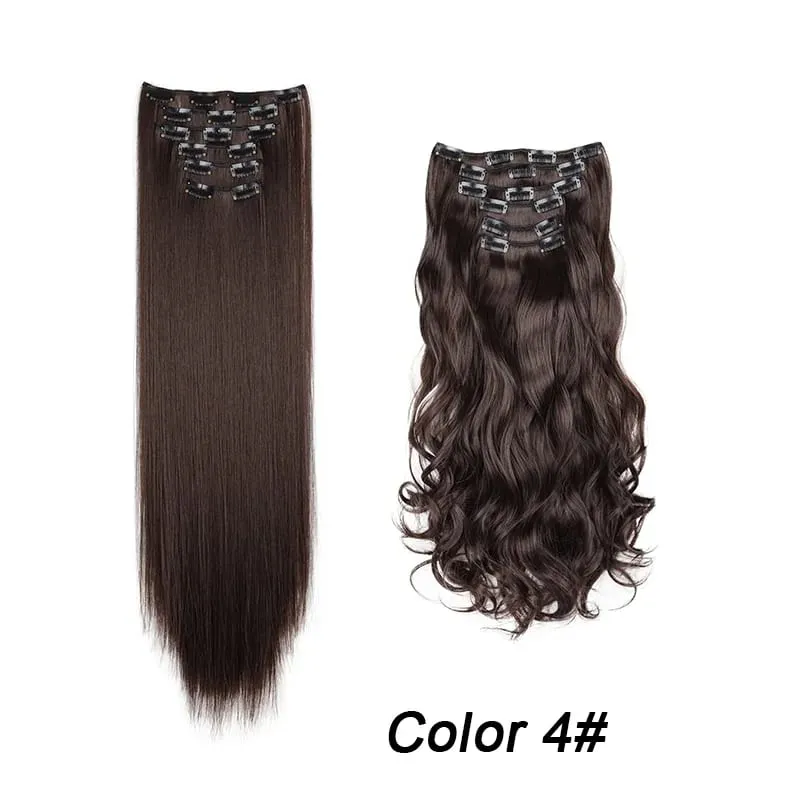 6Pcs/Set 16 Clips Hair Extension Black Long Straight Natural Hair Ombre Hairpiece Heat Resistant Fiber For Women Hairstyle Kpop