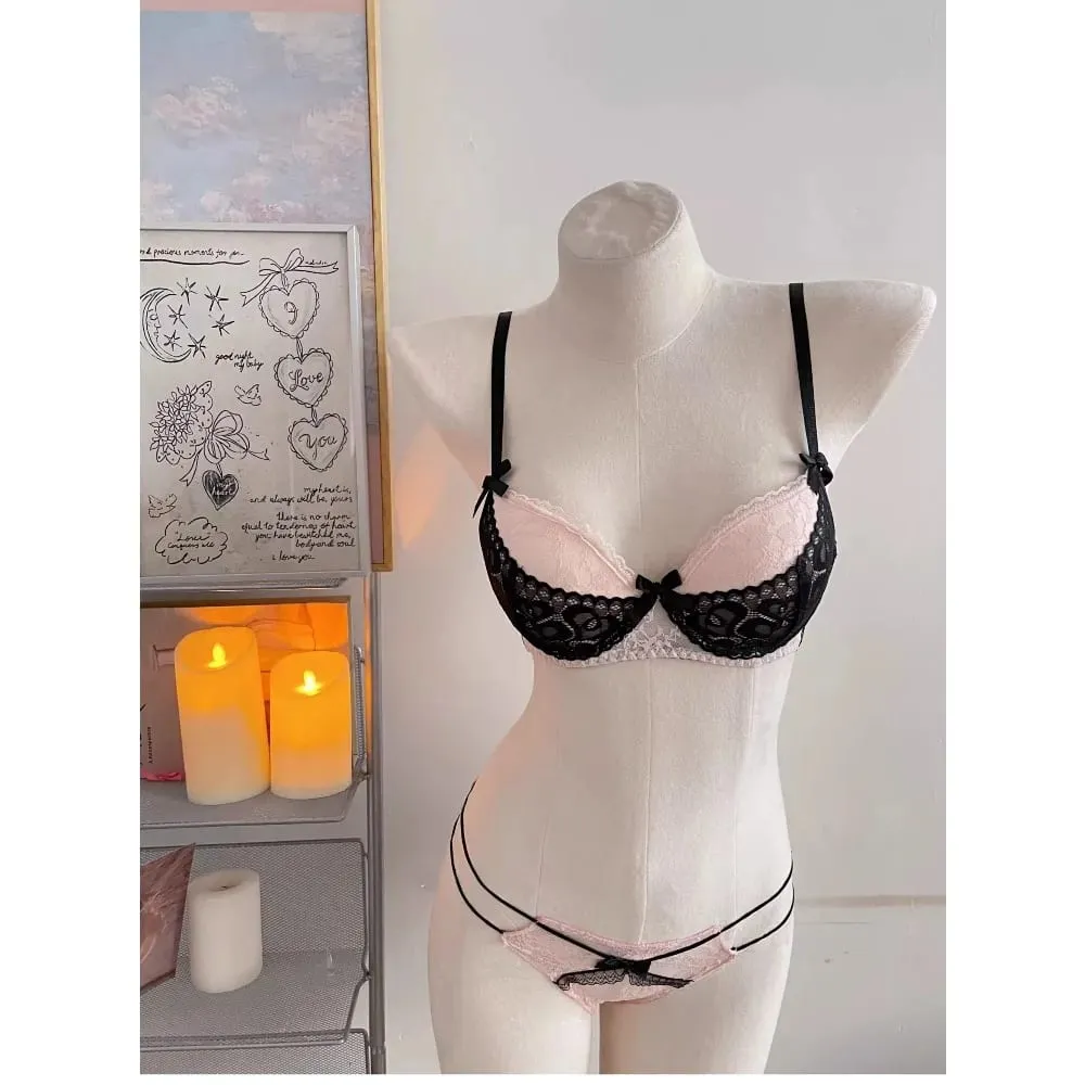 Ladies Halter Neck Lace Bra Detachable Bow Design Underwire Push Up Brassiere Side Breast Collection Daily Intimates Lingerie