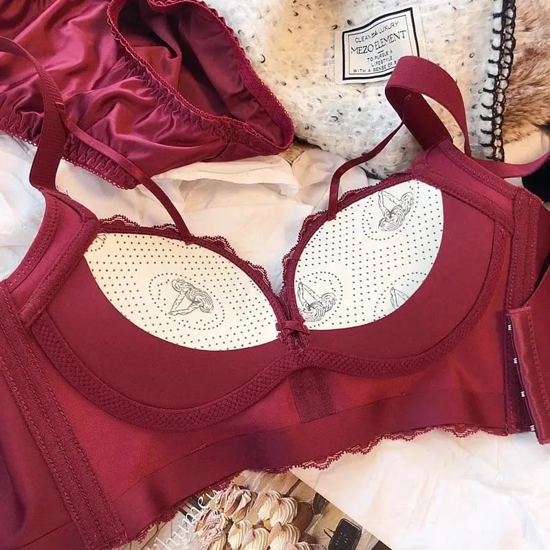 Draht Frei Baumwolle Dicken Push-Up Bh Höschen Spitze Frauen Unterwäsche Sets Retro Rot Stil Nahtlose Damen Dessous Weibliche Dessous — image 7