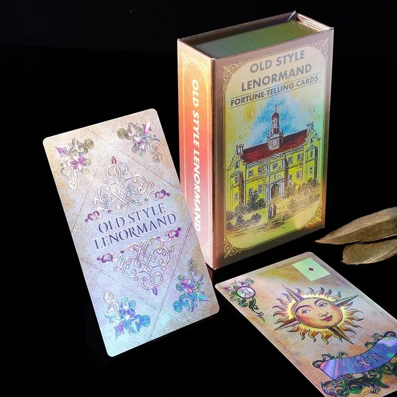 12*7cm Old Style Lenormand Oracle Cards PVC Gold Foil Fortune Telling Deck for Beginners & Professional Old Style Design