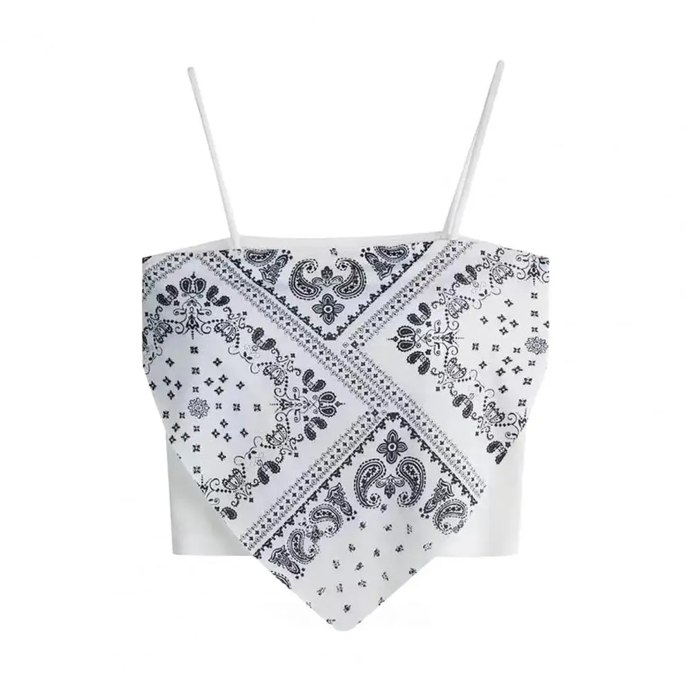 สปาเก็ตตี้สายคล้องคอเซ็กซี่Backless Camisoleพิมพ์เสื้อฤดูร้อนElegant Partyผู้หญิงCamisเกาหลีสไตล์เซ็กซี่สั้นTop