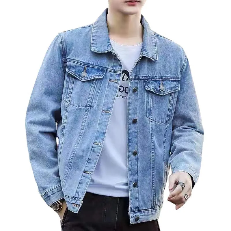 Spring Autumn Men Denim Jackets Casual Solid Color Lapel Single Breasted Jeans Jacket Men Slim Fit Cotton Outwear Jackets — image 1