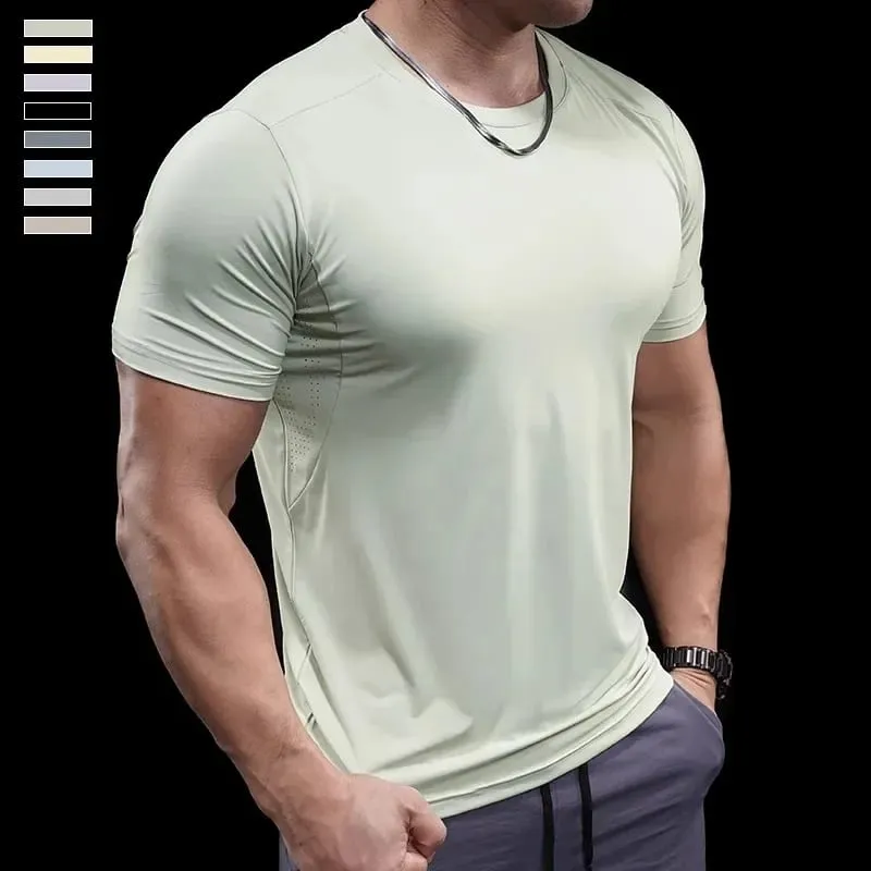 Summer New Basketball Men's Running Training Sports Gym Fitness High Elastic Quick-drying Casual Short-sleeved T-shirt Tops — image 5