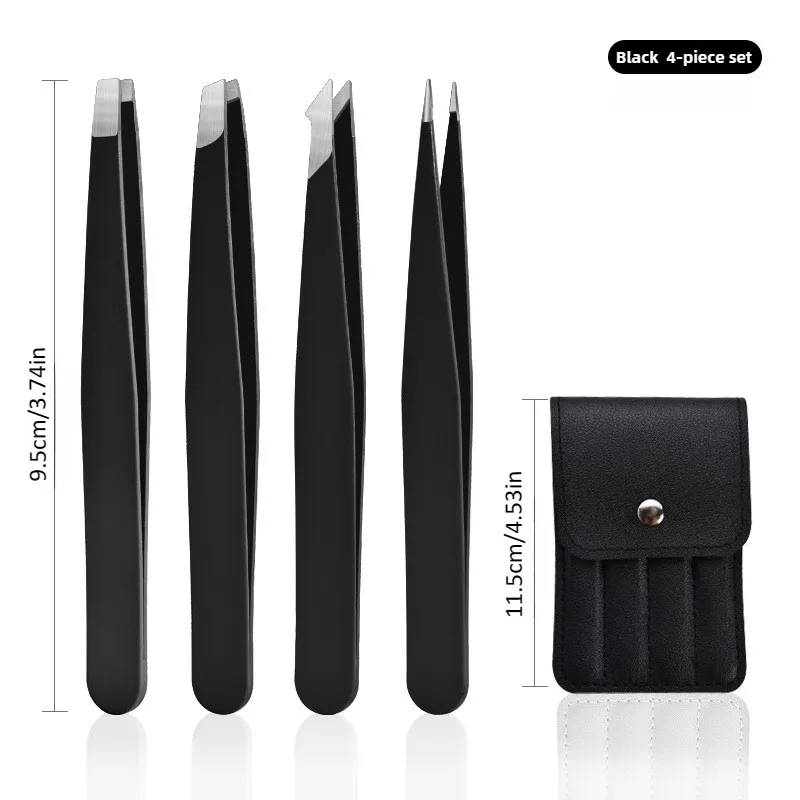 Stainless Steel Eyelash Tweezers 4 Pcs Can Precisely Facial Hair and Debris Makeup Tools Comes with a Folding Bag — image 3