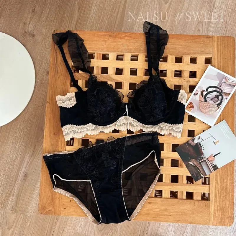 Soutien-gorge minimiseur Sexy, grand buste, oreillettes de lapin, Bralette en dentelle française, Ultra fine, rétro, sans fil, ensemble confortable, S-XL Tushy — image 1