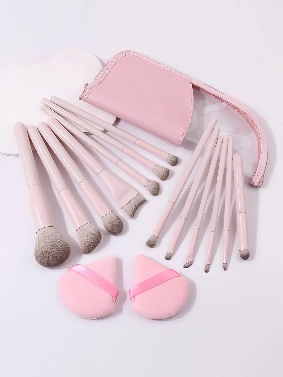 Set 16Pcs Berus Mekap Dengan Serbuk Serbuk Segi Tiga & Beg Penyimpanan Untuk Kit Solekan Muka Penuh Pembayang Mata Bedak Foundation — image 2