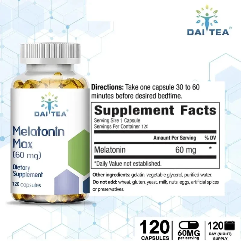 Melatonin MAX (60 Mg) Quick Dissolve Capsules - Fall Asleep Faster Promote Deep Sleep and Rest Easy To Take Immune Health — image 6
