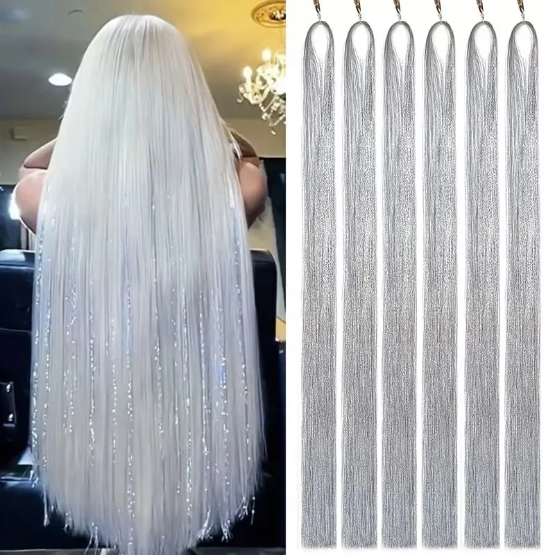 38Inch Tinsel Hair Extensions 6Pcs Sparkling Glitter Hair Synthetic Shiny Hair Accessories for Women Girls Party Cosplay — image 14