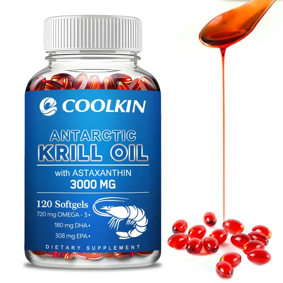 Antarctic Krill Oil 3000มก. - พร้อม Omega-3 EPA DHA Astaxanthin และ Phospholipids - ผลิตภัณฑ์เสริมอาหารอย่างยั่งยืน — image 1