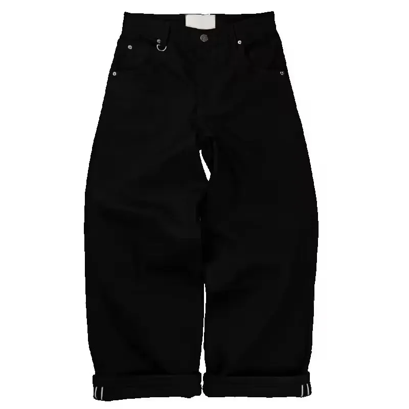 Streetwear Casual Black Wide Leg Jeans Men Women Heavy Back Pocket Embroidery Detail Fashion Pants Loose Fit Soft Denim Y2K — image 7