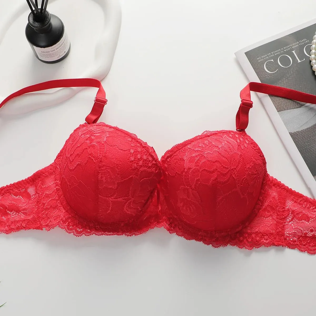 Women Elegant Floral Lace Bra And Panty Set Push‑Up Underwire Brassiere Bow Decor Ladies Lingerie Set — image 3