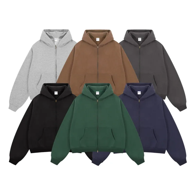 Trendy 2025 Winter Man Solid Fleece Boxy Hoodies Unisex 350gsm Double Head Zipper Hooded Sweatshirts Coat HY1122