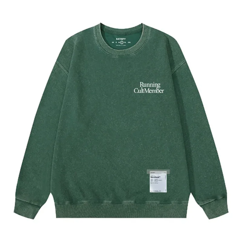 outdoor Self-Adhesive SATISFY Print Sweatshirt Round neck Jacket Street Style Loose Fit Long Sleeve Warmth for Young Men And Wo — image 15