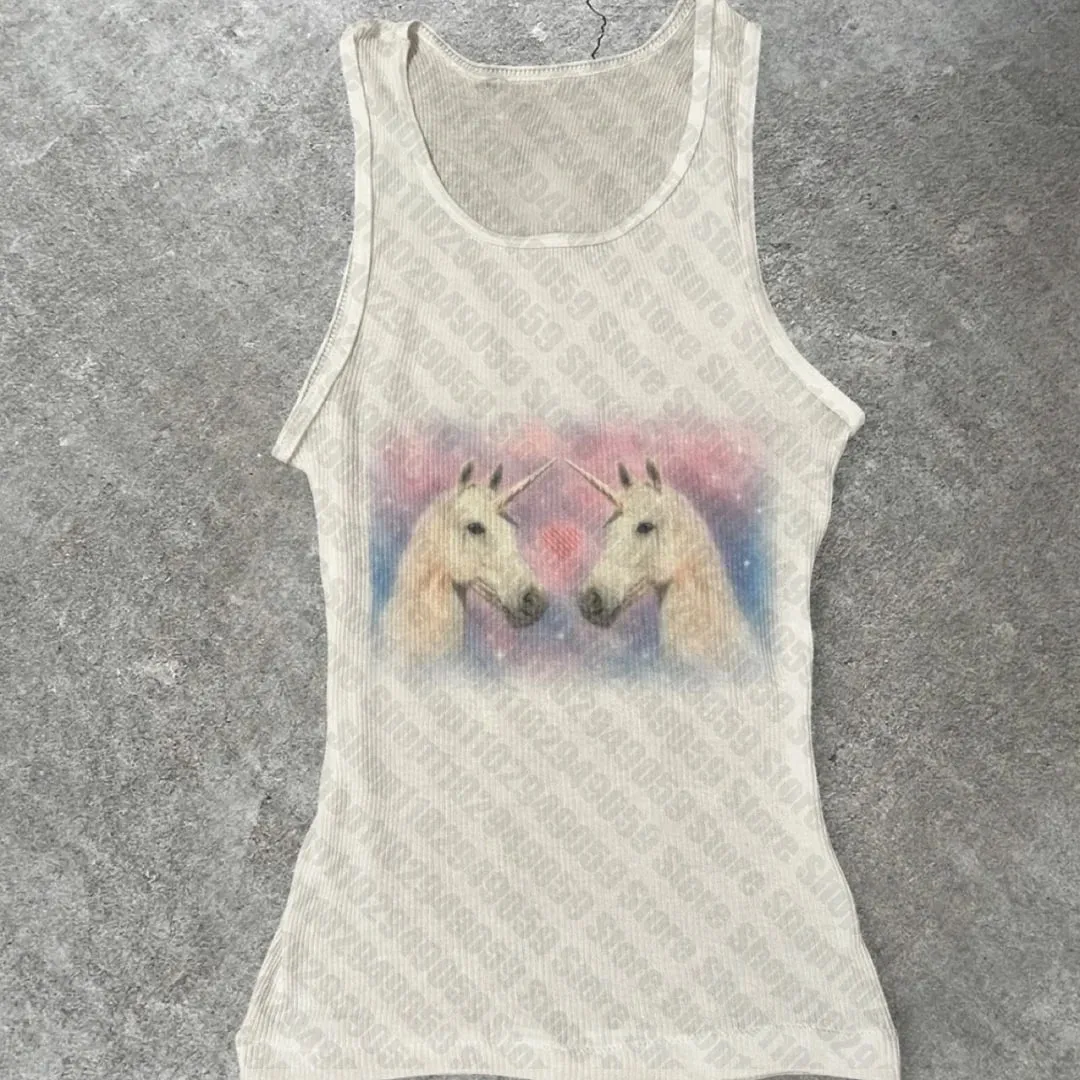 Gyaruเสื้อผ้าสำหรับผู้หญิง Women's Tanks & Camis Vintageเสื้อผ้าCrop Tops Y2k TopถังขยะY2k 2000S Where Are You Emoฤดูร้อนผู้หญิง