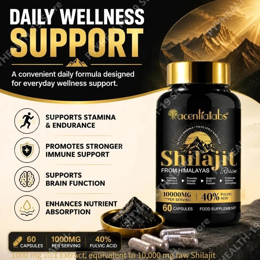 Shilajit Resin Capsules from Himalayas 1000mg 10:1 Extract 40% Fulvic Acid 60 Count Supports Stamina & Endurance Brain Function — image 2