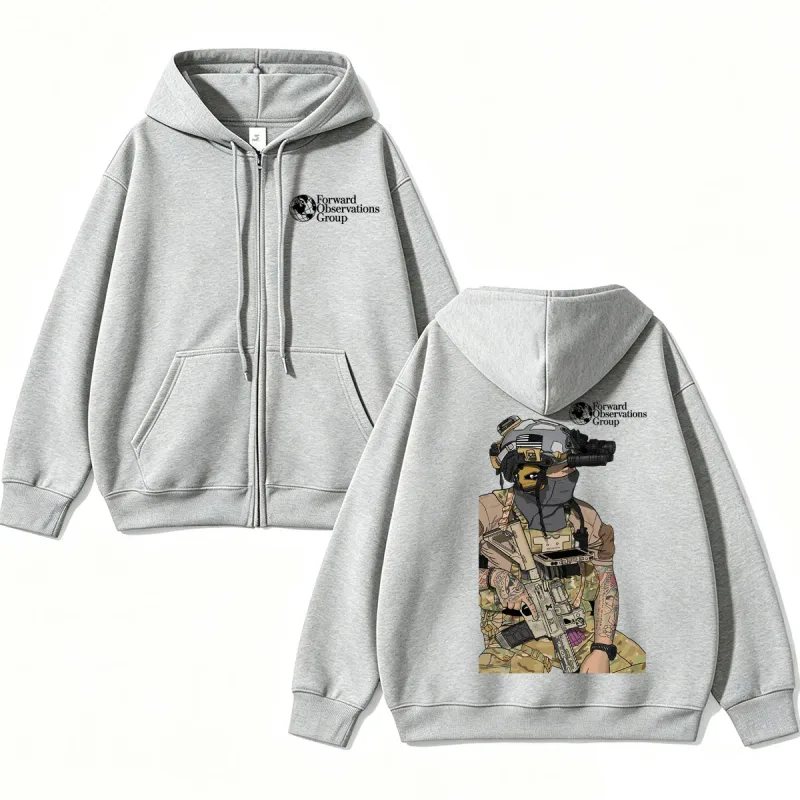 Forward Observations Group Graphi Zip Up Hoodie Fashion Skeleton Gothic Sportwear Men Women Fleece Loose Jackets Streetwear Male