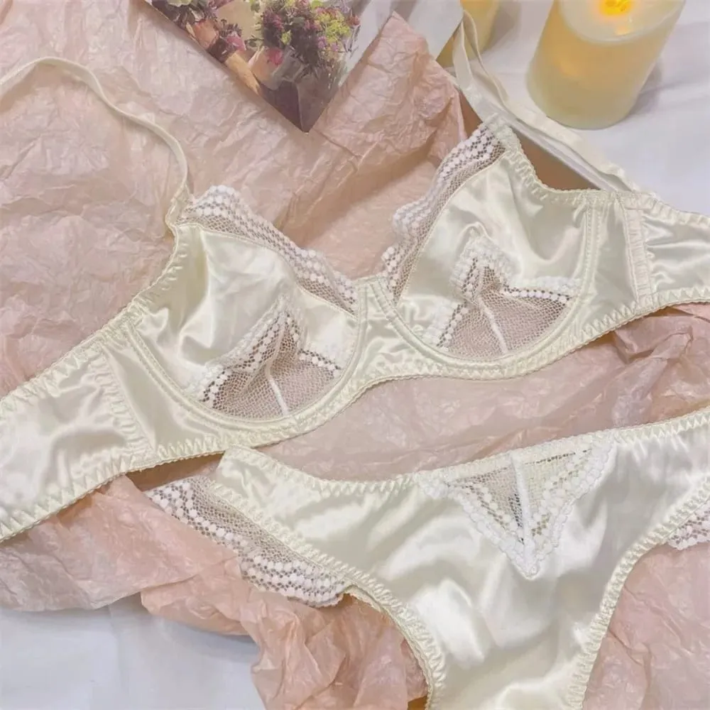 Ladies Satin Lace Underwire Bra 32-38AB Ultra Thin Minimizer Bra Side Support Anti Sag Gather Breast French Lingerie — image 5