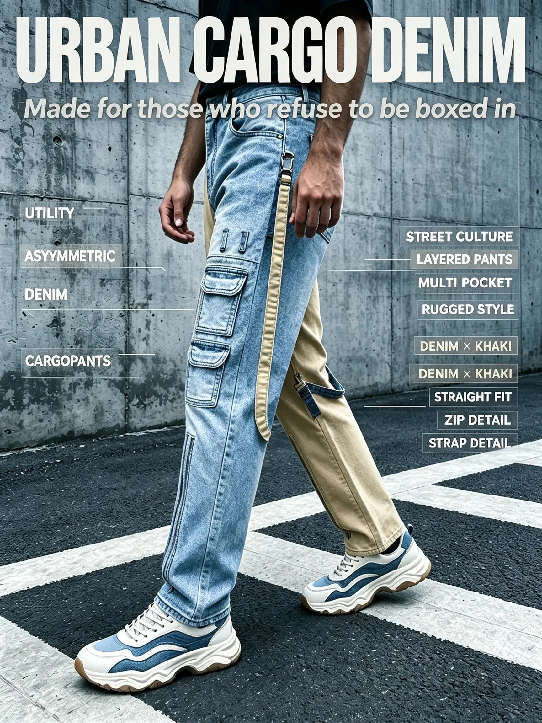 Y2K Jeans for Men Techwear Retro Cargo Pants Flared Bootcut Jeans Contrast Color Splicing Strap Streetwear Denim Trousers