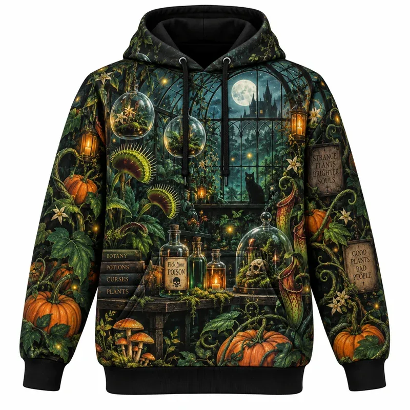 Halloween Hoodie Gothic Fantasy Graphic Sweatshirt Spooky Night Pumpkin Ghost Haunted Castle Magic Forest Vintage Streetwear — image 3