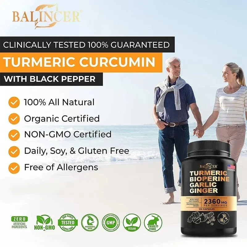 Kunyit - dengan Bioperine Bawang Putih Halia - 95% Curcuminoids Baik untuk Melegakan Sakit Imun Sendi & Kesihatan Umum Antioksidan