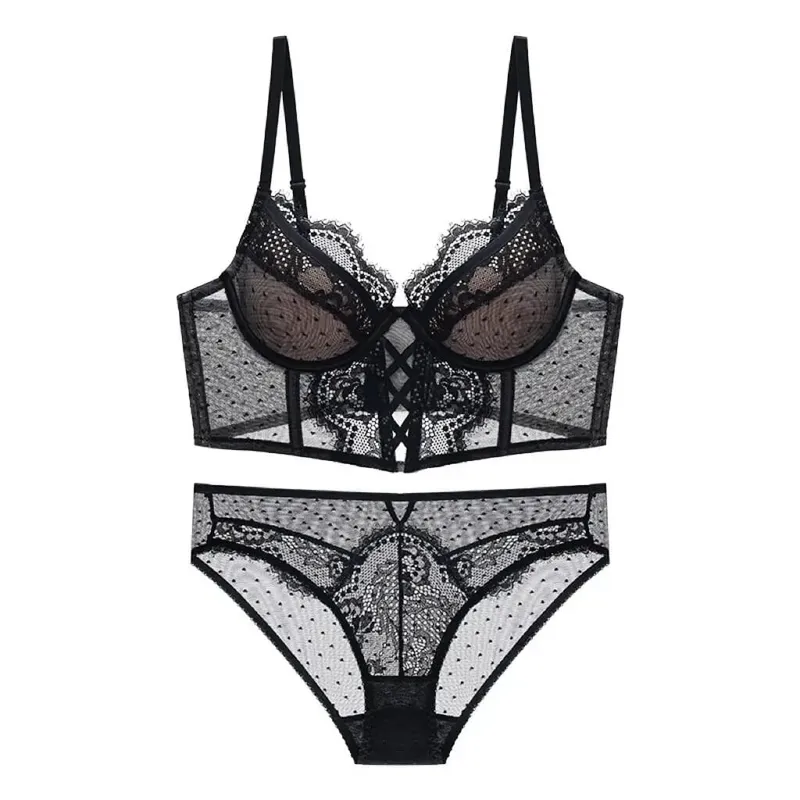 Set Lingerie Renda Push Up untuk Wanita Kamisol Tipis dengan Bra Berkawat Lembut Teddy Tulang Ikan Pakaian Bulan Madu Pengantin Seksi S-XL — image 9