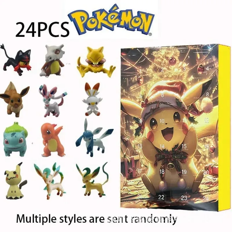24 Buah/Set Pokemon Natal Kalender Advent Lucu Pikachu Charizard PVC Tokoh Anime Kecil Kotak Kejutan Hadiah Ulang Tahun Halloween