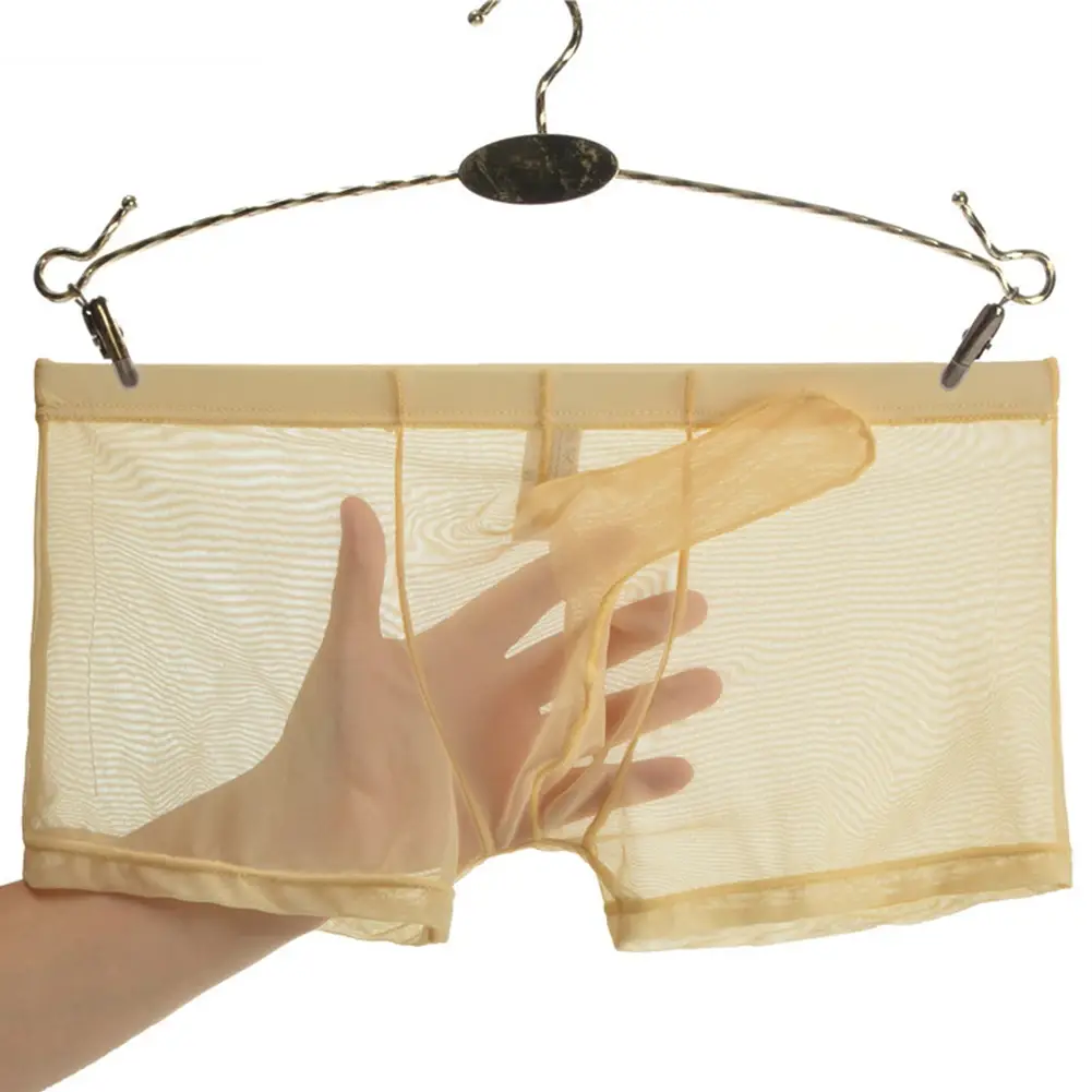 Sexy men malha transparente leve roupa interior ver através respirável boxer briefs calcinha separação bala masculino boxer calcinha — image 10