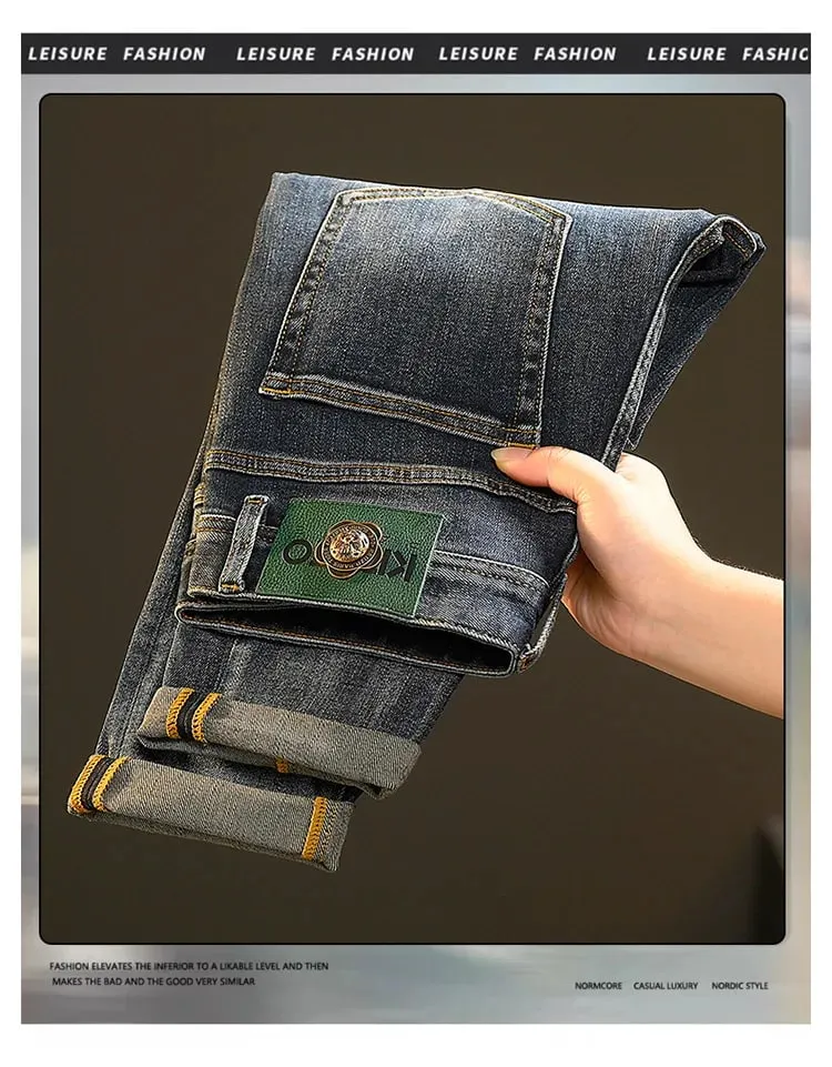 High-End-Jeans für Herren, vielseitig, gewaschene Denim-Kleidung, modisch, lässig, tailliert, Frühling und Herbst, leichte, luxuriöse, dicke Hose — image 8