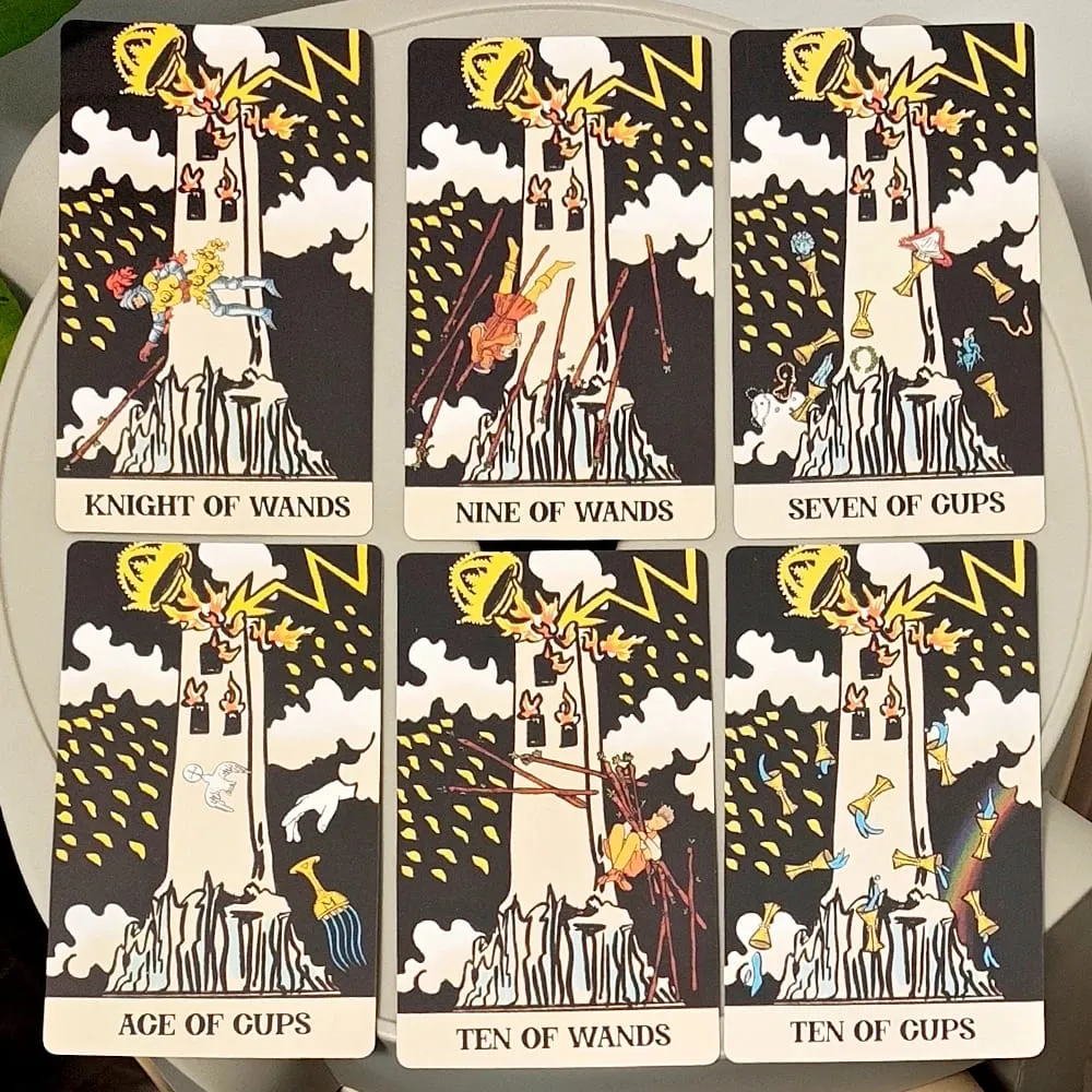 Dek Tarot Pengambilalihan Menara 12*7Cm dalam Kotak Kaku Set Tarot 79 Kartu Unik untuk Transformasi & Pembebasan Timbul Ganda — image 6