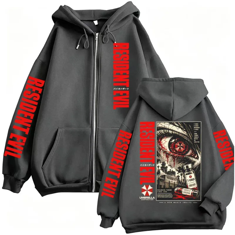 Vintage Resident Evil Zombie Horror Gaming Zip Up Hoodies Men Women Fashion Classic Harajuku Sweatshirts Jacket Coats Streetwear — image 4
