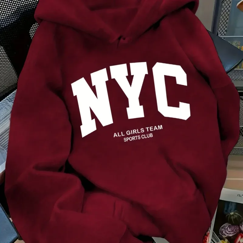 Hoodie Tim New York Biru Laut Nyaman Musim Gugur/Musim Dingin Baru - Pullover Kasual Hoodie Gaya Jalanan Pasangan Lengan Panjang dengan POC